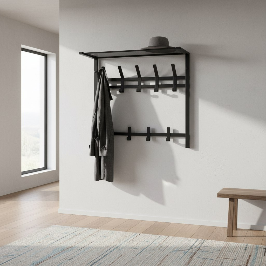 Вешалка настенная ЗМИ Торонто ВСПТ22 с полкой, 9 крючков, графит, 27х58.5х67 см