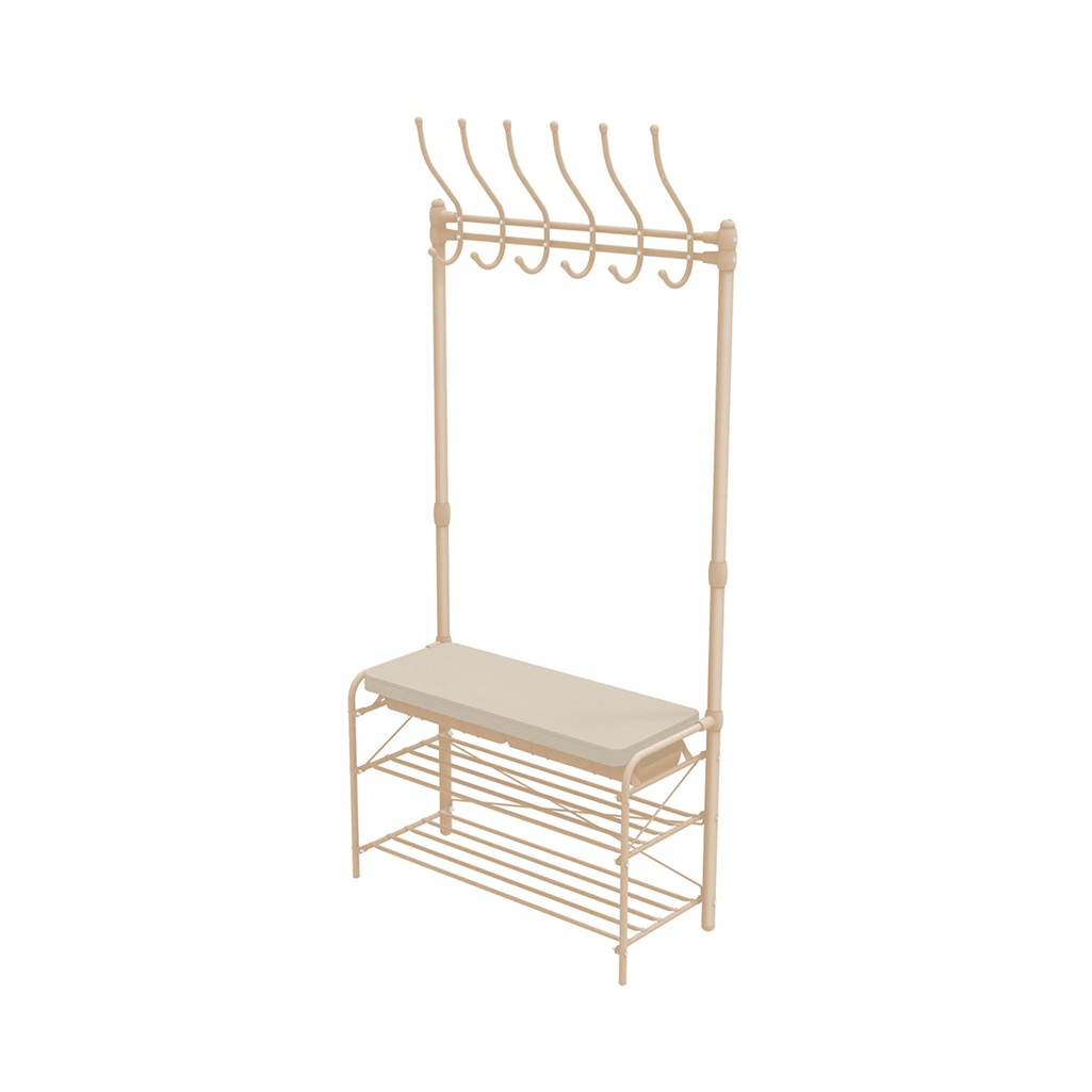 Вешалка напольная Ника, 2 полки, мягкое сиденье, слоновая кость, бежевый металлик, 33.5х82.5х175 см