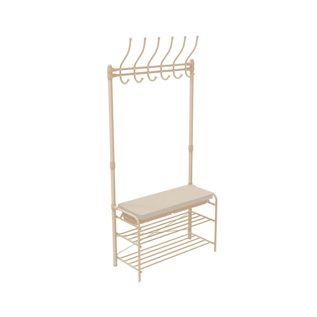 Вешалка напольная Ника, 2 полки, мягкое сиденье, слоновая кость, бежевый металлик, 33.5х82.5х175 см