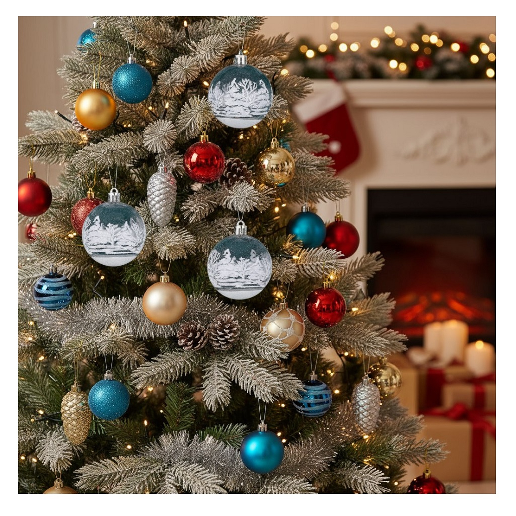 Набор шаров Изморозь, Зимний лес 2131338, пластик, диаметр 6 см, в упаковке 6 штук