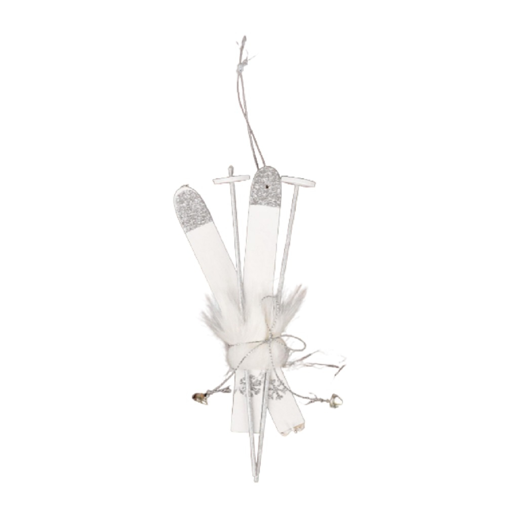 Подвеска новогодняя Лыжи 4186494, дерево и текстиль, белый, длина 15 см