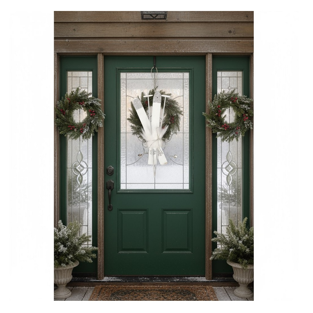 Подвеска новогодняя Лыжи 4186494, дерево и текстиль, белый, длина 15 см