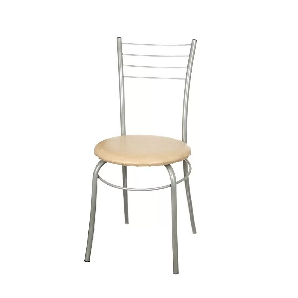 Стул Модуль, Бистро, 449, сиденье круглое, винилискожа, на болтах, бежевый, хром, 430х430х915 мм