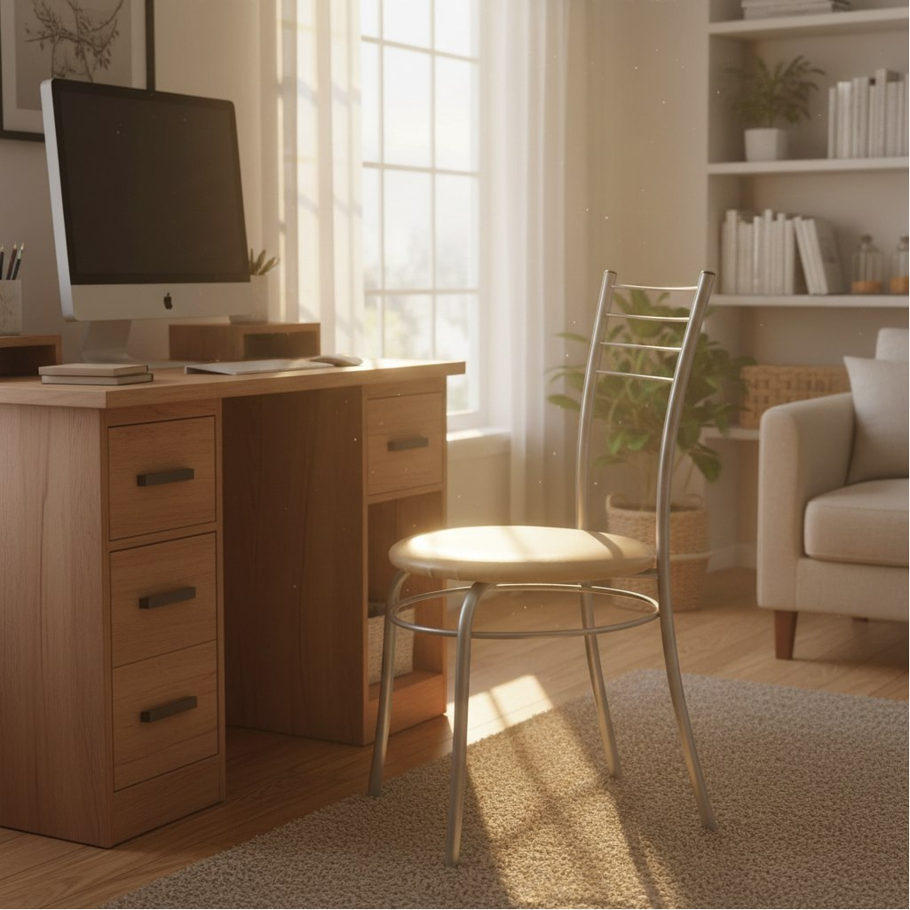 Стул Модуль, Бистро, 449, сиденье круглое, винилискожа, на болтах, бежевый, хром, 430х430х915 мм