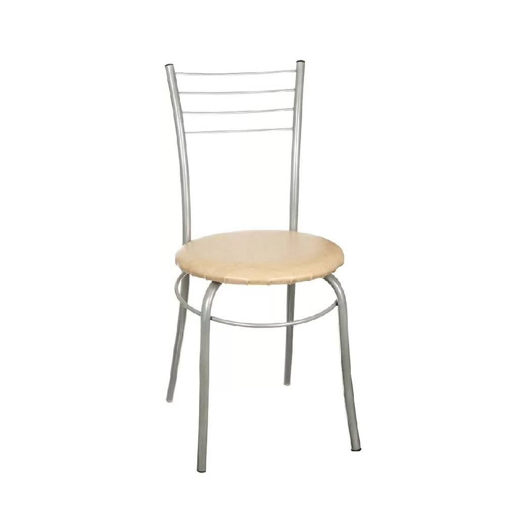 Стул Модуль, Бистро, 449, сиденье круглое, винилискожа, на болтах, бежевый, хром, 430х430х915 мм