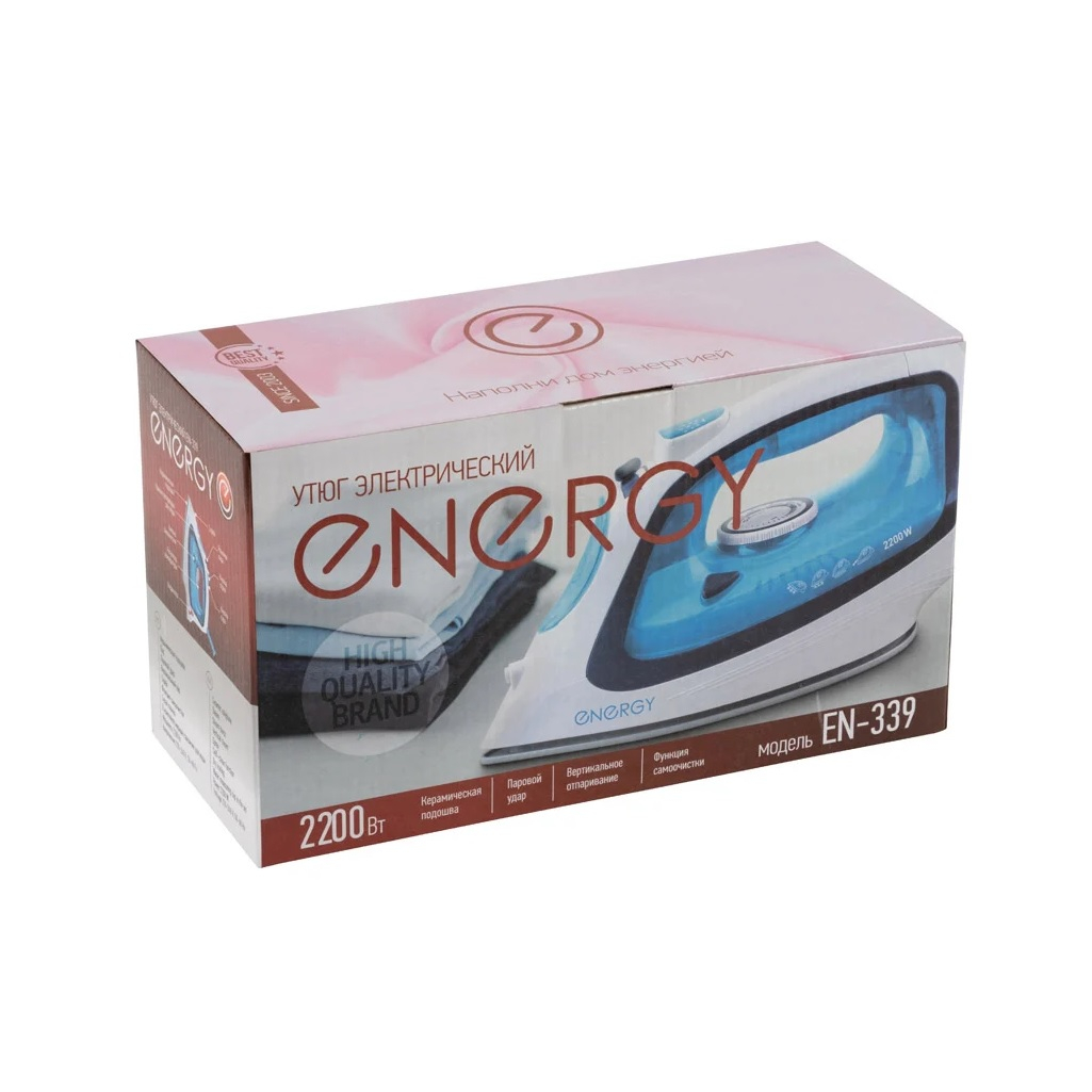 Утюг Energy EN-339, 211486, 2200 Вт, керамическая подошва, спрей, самоочистка, пар, паровой удар, вертикальный пар