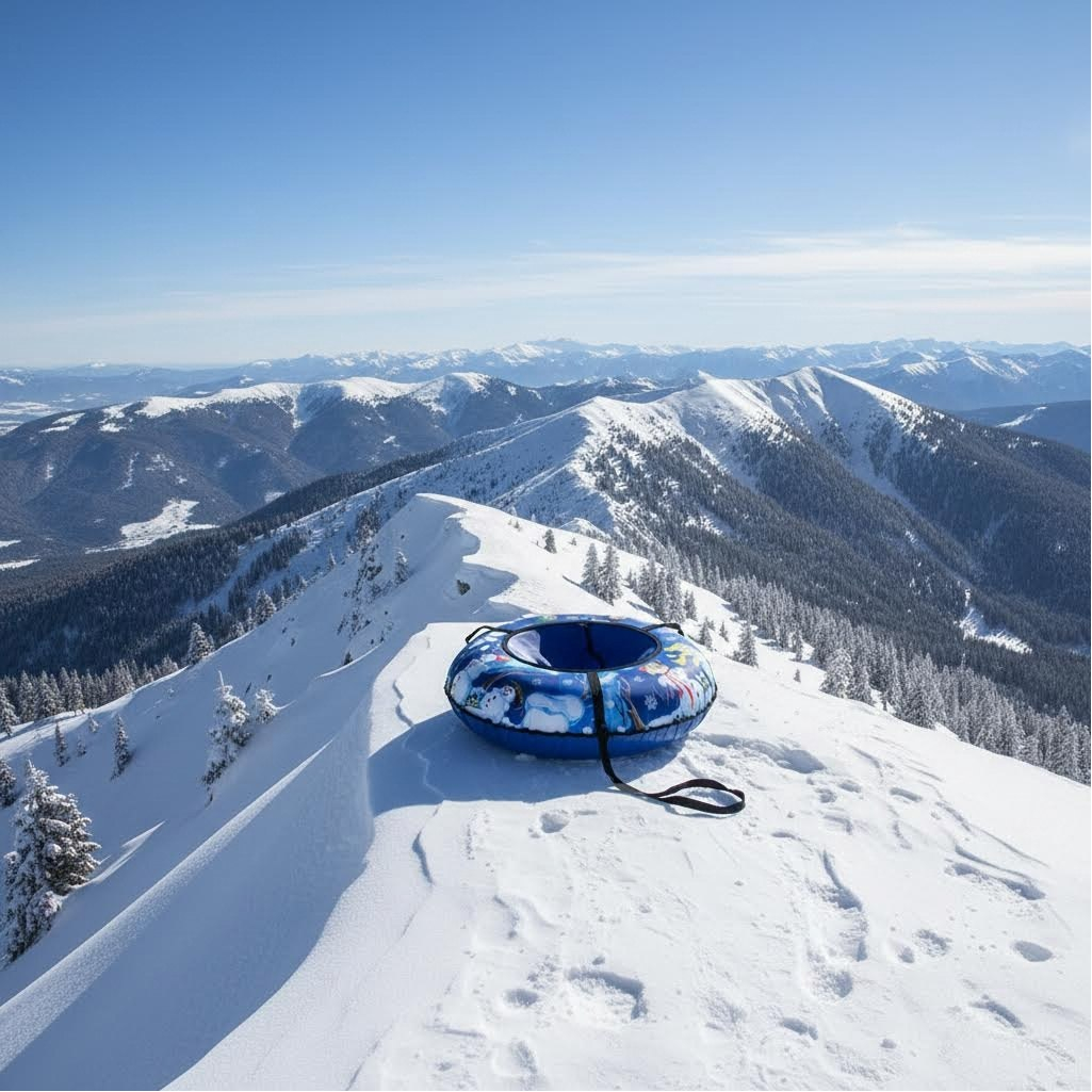 Санки-ватрушка Saimaa Вихрь Снеговики, синие, с ручками, диаметр 80 см