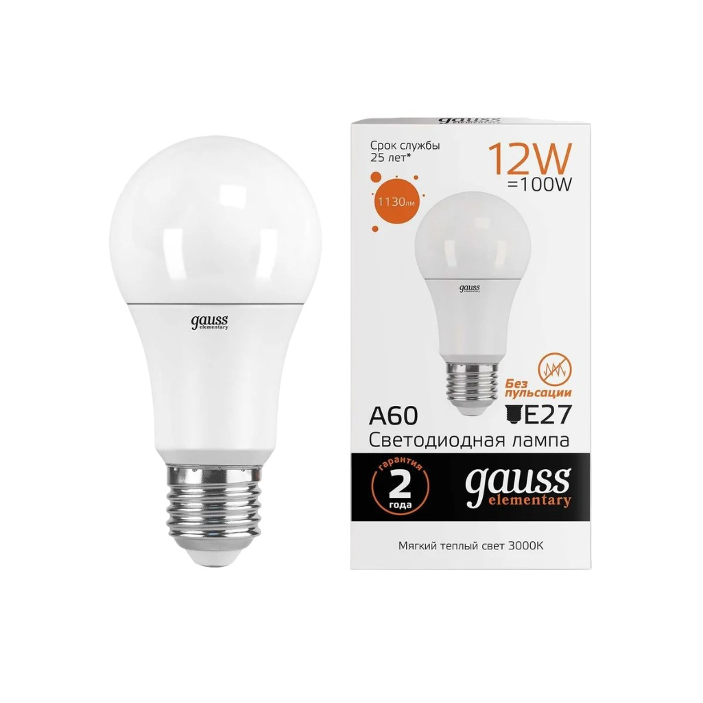 Лампа Gauss Elementary LED ЛОН Е27 12W 2700K 23212