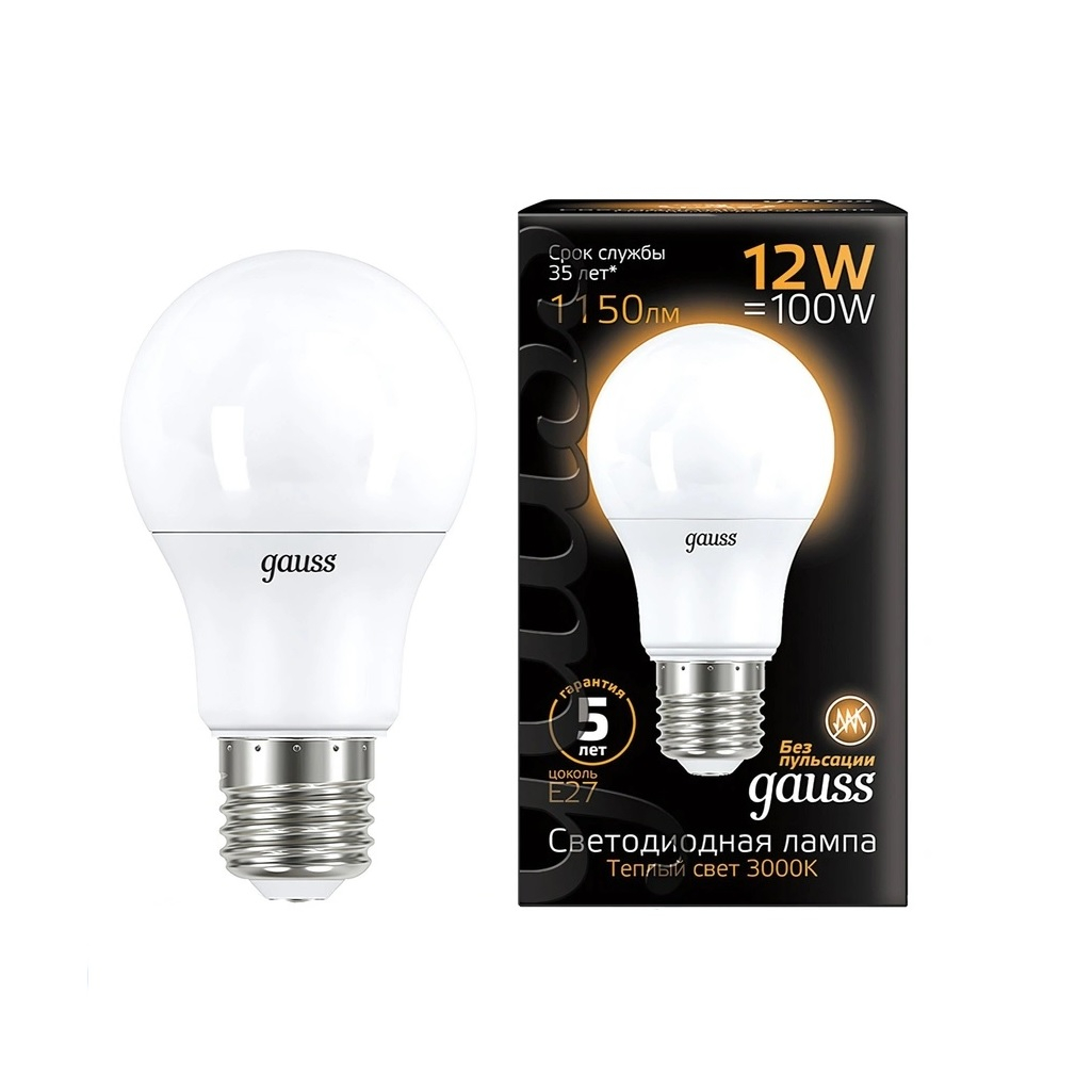 Лампа светодиодная Gauss Black A60, 102502112, Е27, 12 Вт, 3000К нейтральный белый свет