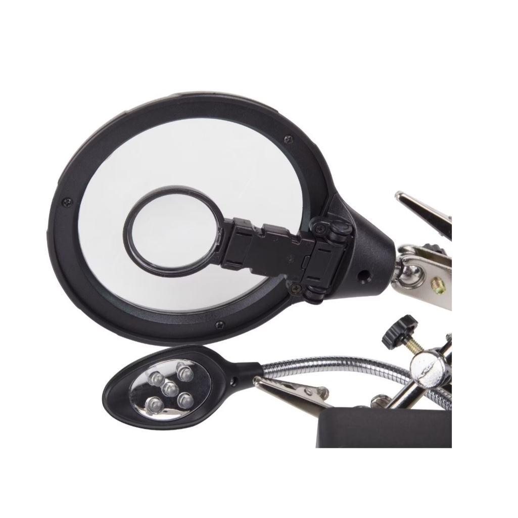 Держатель третья рука Rexant 12-0250, с лупой, увеличение 2.5, LED подсветка, черный 