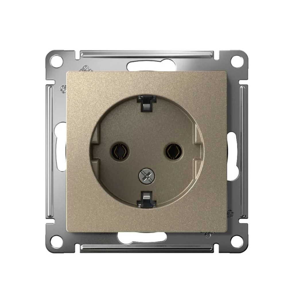 Розетка 1-местная Schneider Electric AtlasDesign ATN000543, с заземлением, встраиваемая, шампань