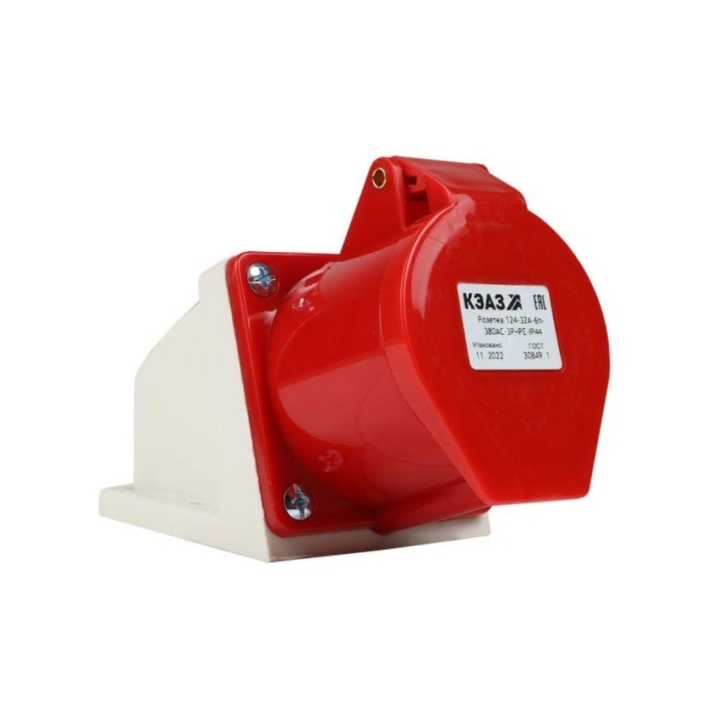 Розетка кабельная КЭАЗ 222756, 124-32А-6h-380AC-3P+PE-IP44, на поверхность, красная