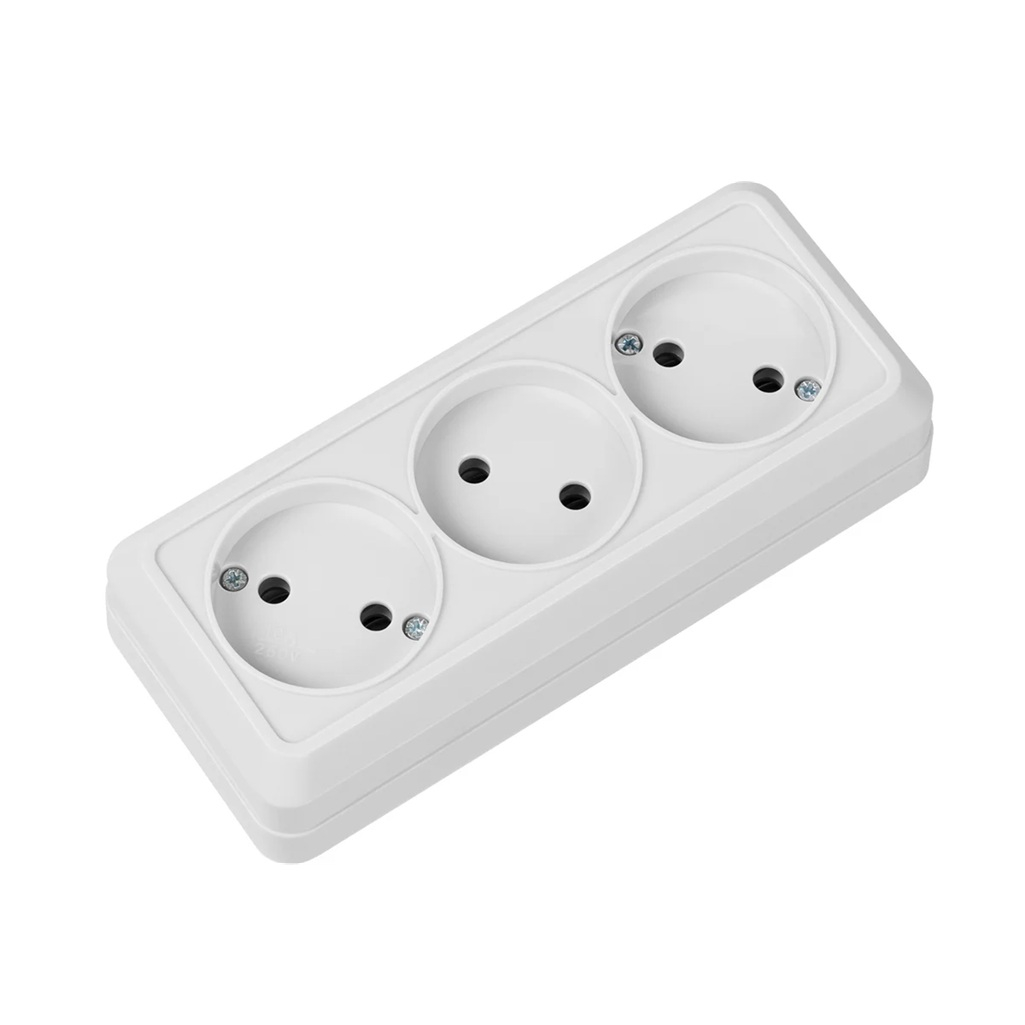 Розетка 3-х местная TDM Electric Ладога SQ1801-0124 без заземления, накладная, белая