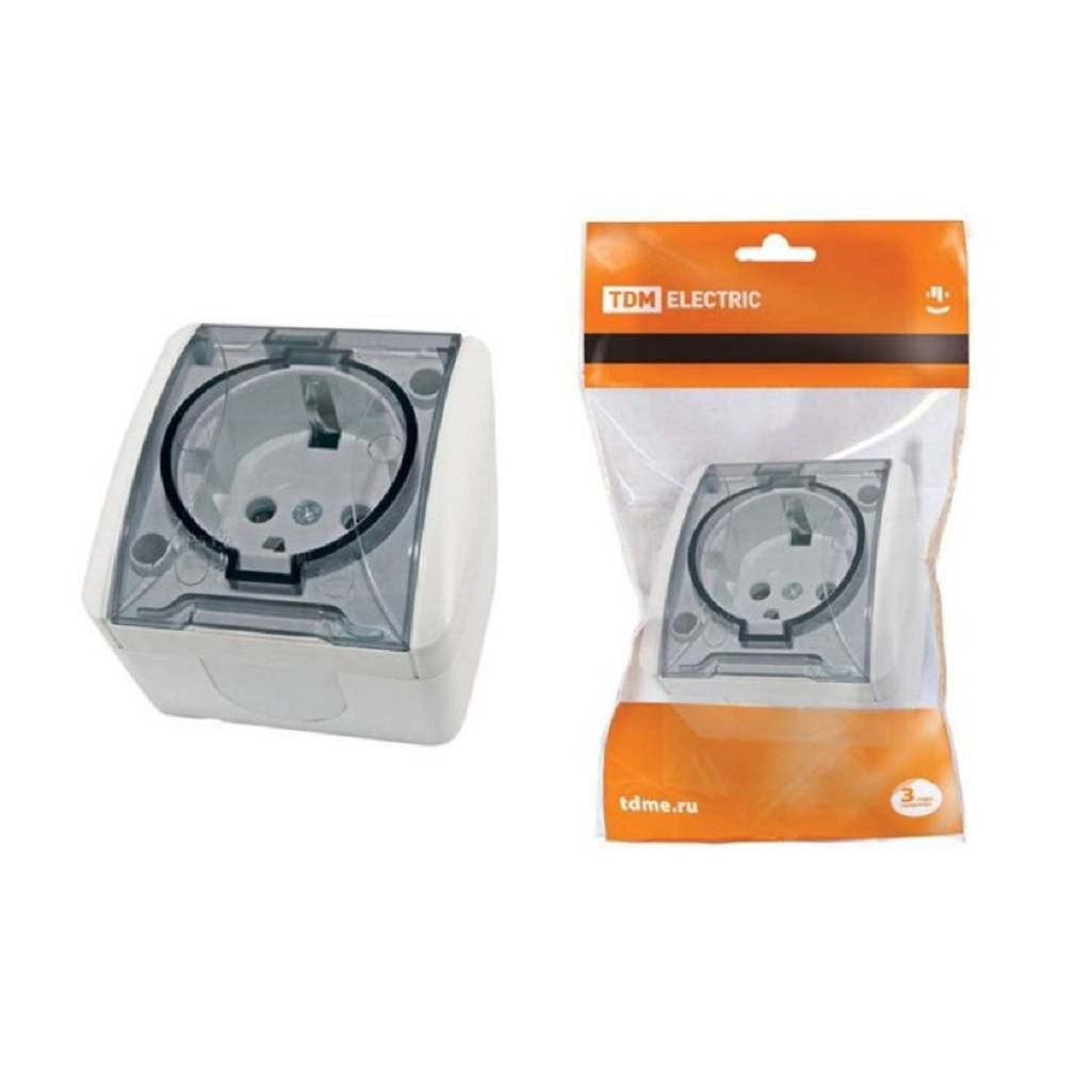 Розетка 1-местная Селигер TDM SQ1818-0007, с заземлением, накладная, белая