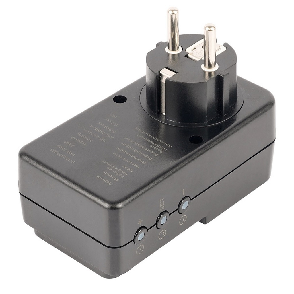 Реле напряжения Stekker VPR-200B 50690, для розетки, регулируемое, 230В, 16A, черный