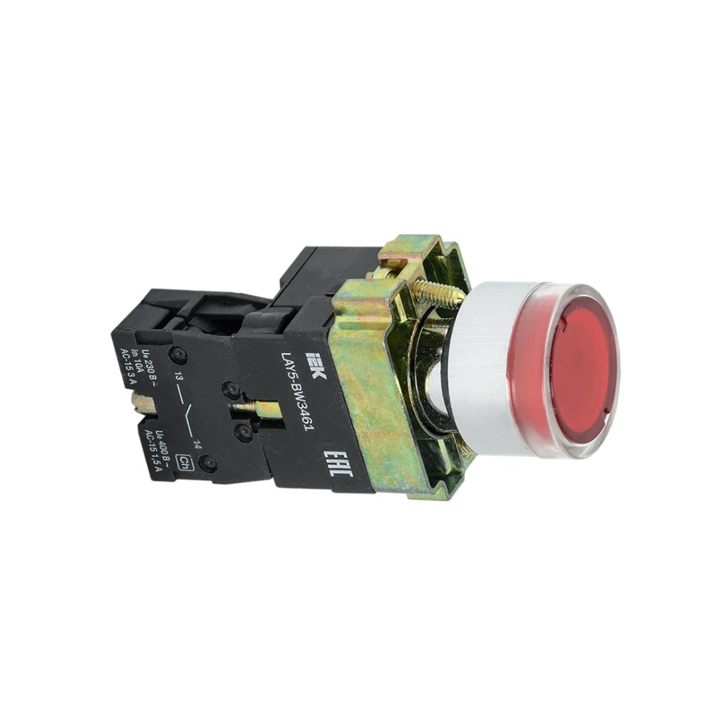 Кнопка управления IEK Karat BBT50-BW-K04, LAY5-BW3461 1НО, быстросъемная головка, с подсветкой, красная