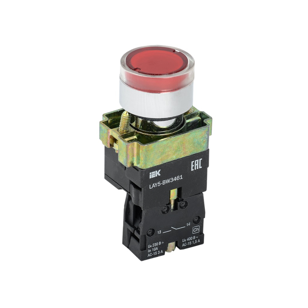 Кнопка управления IEK Karat BBT50-BW-K04, LAY5-BW3461 1НО, быстросъемная головка, с подсветкой, красная