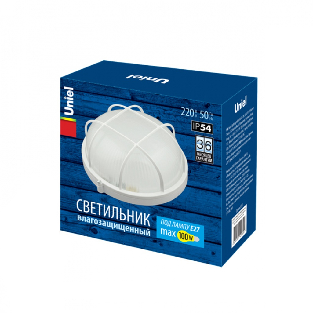 Светильник влагозащищенный Uniel UWL-R02 круг, решетка, накладной, Е27, IP54, белый