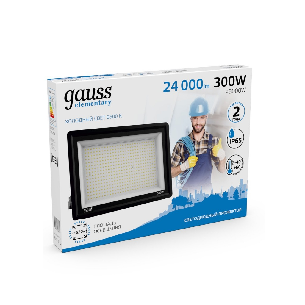 Прожектор светодиодный Gauss Elementary G2, GFD00301, 300W, 24000lm, IP65, 6500К, черный