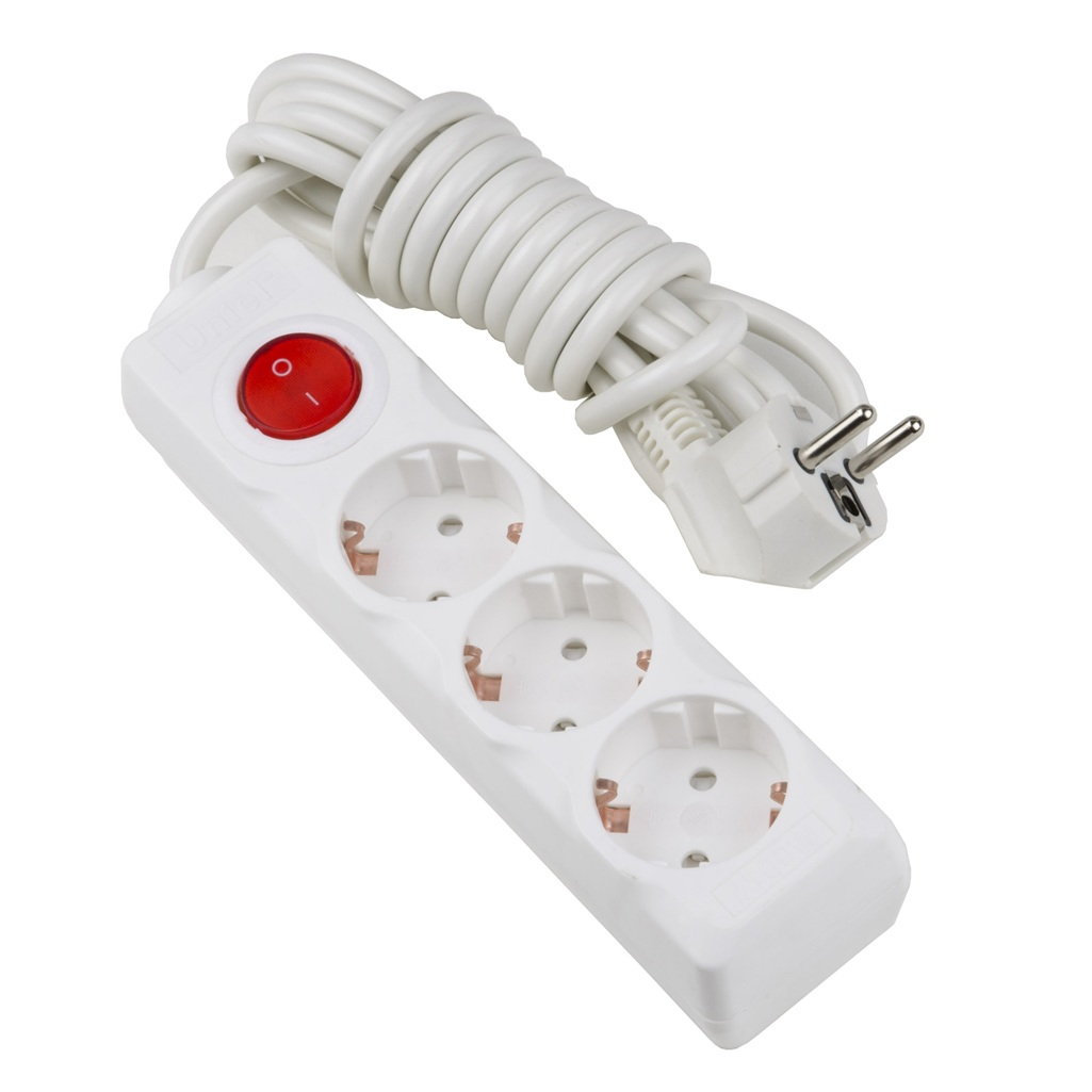 Удлинитель Uniel Standard S-GCD3-3B ПВС, с заземлением, 3 розетки, 3 м, 3.5 кВт
