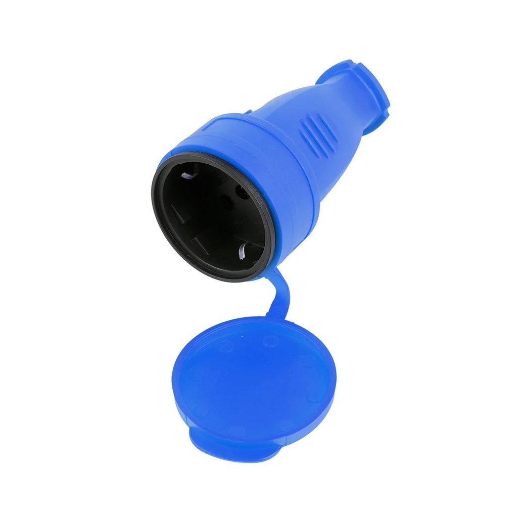 Розетка 1-местная Stekker RST16-21-44 Одри 39196, с заземлением, переносная, с крышкой, каучук, цвет синий  