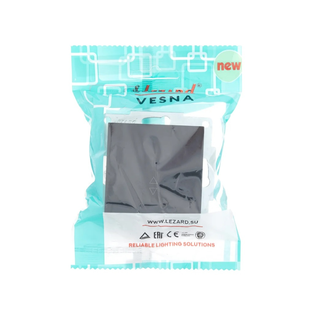 Выключатель проходной Lezard Vesna одноклавишный, встраиваемый механизм, чёрный бархат, 742-4288-105