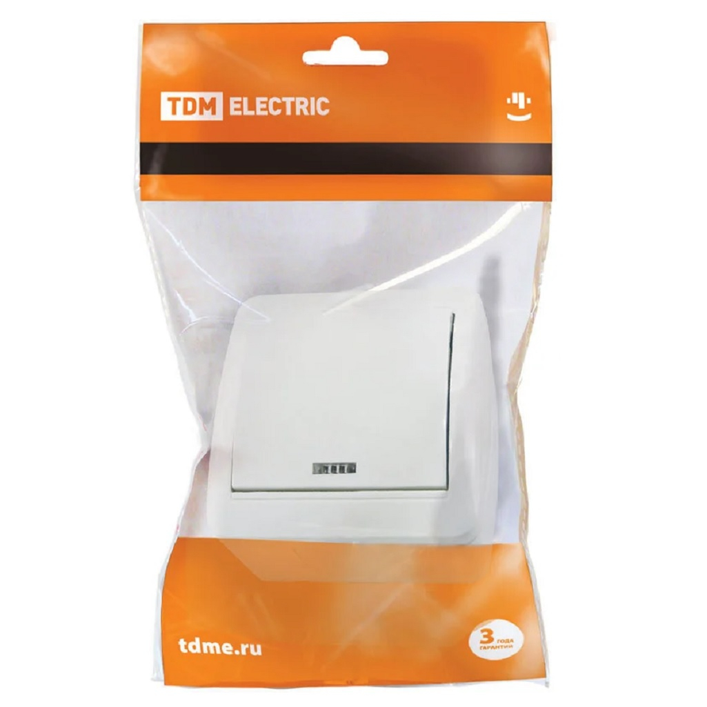 Выключатель одноклавишный TDM Electric Селигер SQ1818-0003, накладной, оконечный белый