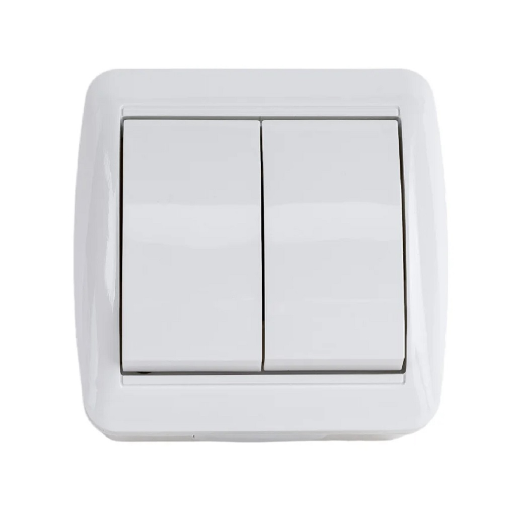 Выключатель двухклавишный TDM Electric Селигер SQ1818-0002, накладной, оконечный белый