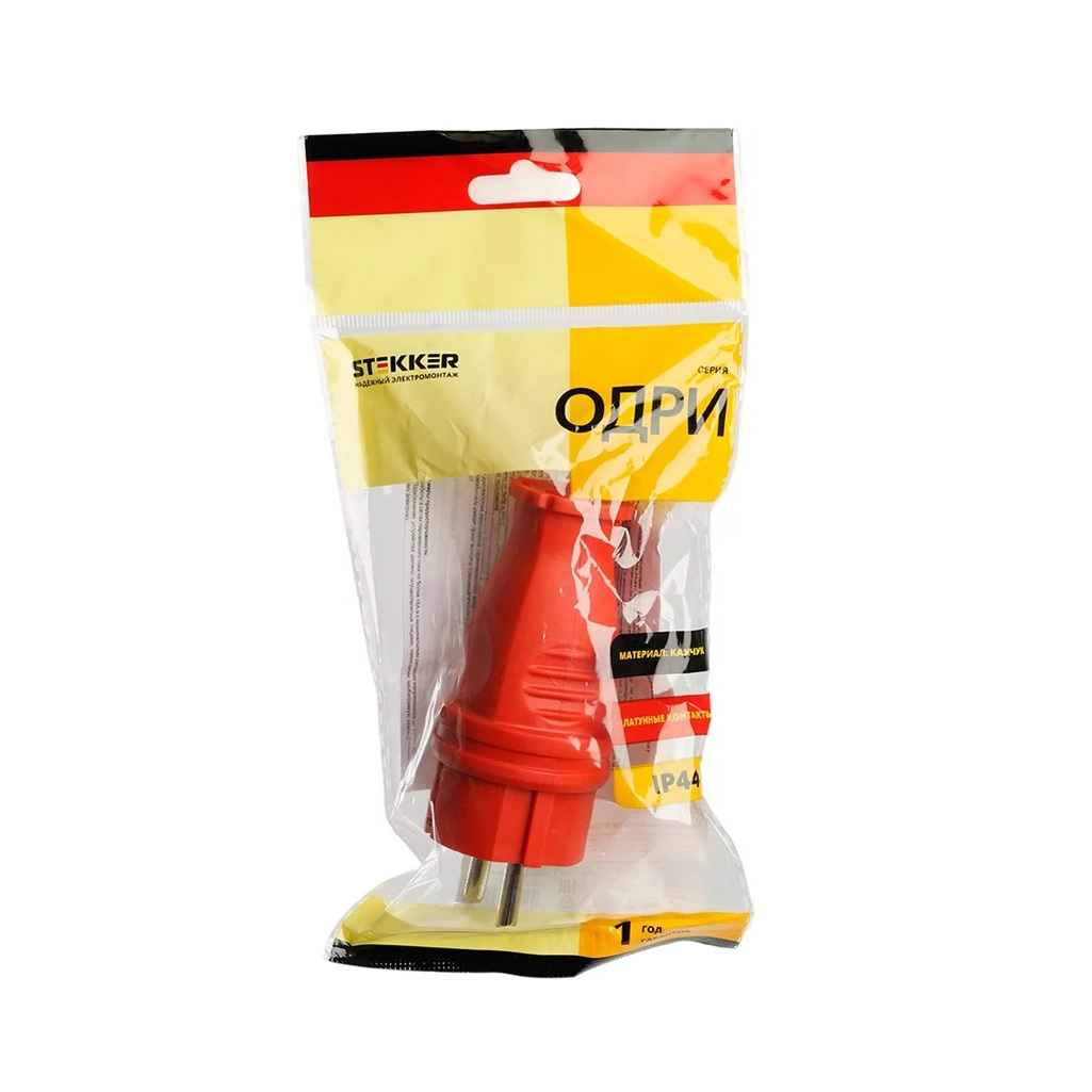 Вилка электрическая Stekker RPG16-21-441 Одри 39160, с заземлением, прямая, каучук, 16А, 250В, IP44, цвет красный  