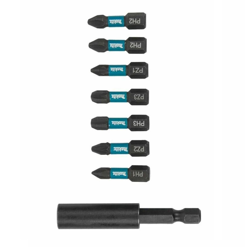 Набор бит Makita Impact Black E-11994, 25 мм, 8 предметов, PH1, PH2, PH3, PZ1, PZ2, PZ3, магнитный держатель