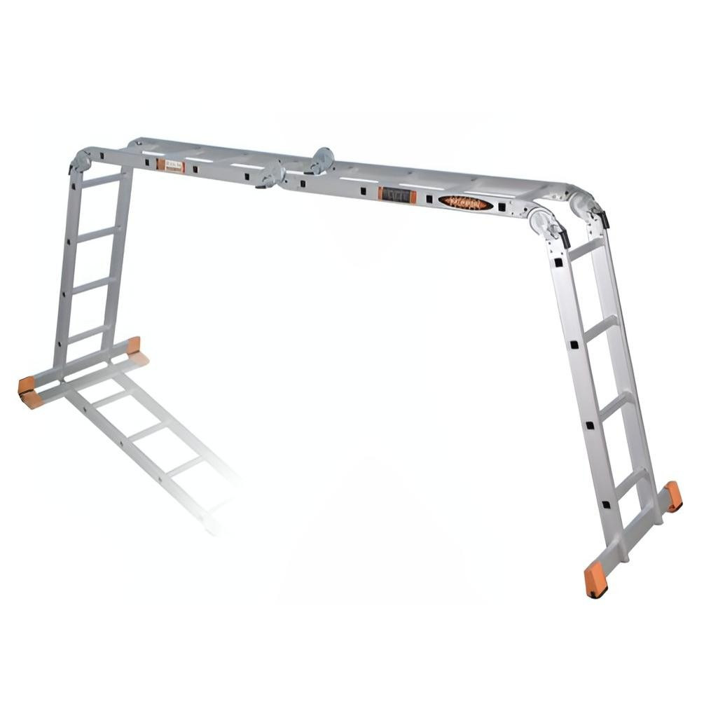 Лестница трансформер Эйфель Классик, алюминиевая, 2х3+2х4 ступени, 4 секции, нагрузка до 150 кг 