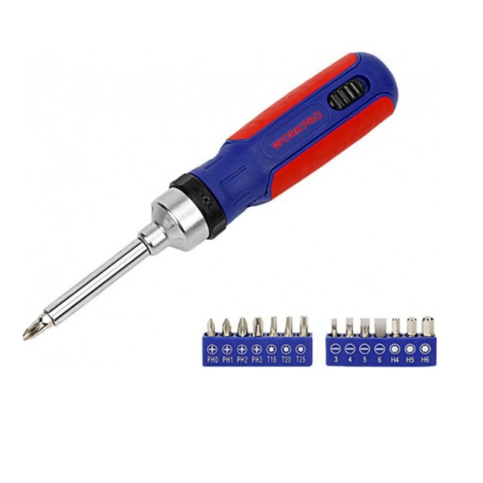 Отвертка с трещоткой и битами Workpro 15 в 1 WP221061