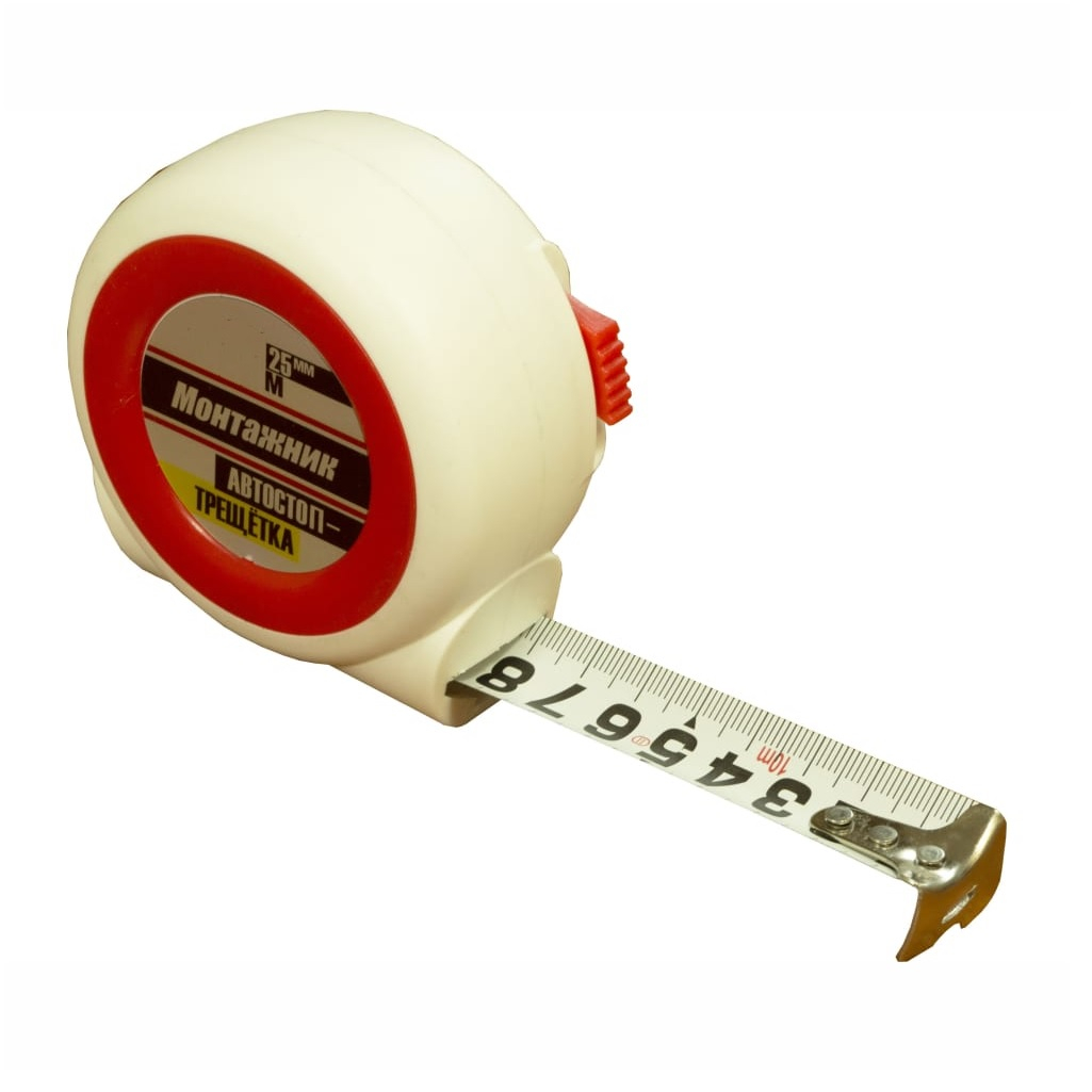 Рулетка Монтажник 604725, с долговечным механизмом автостоп-трещетка, 7.5м х 25 мм
