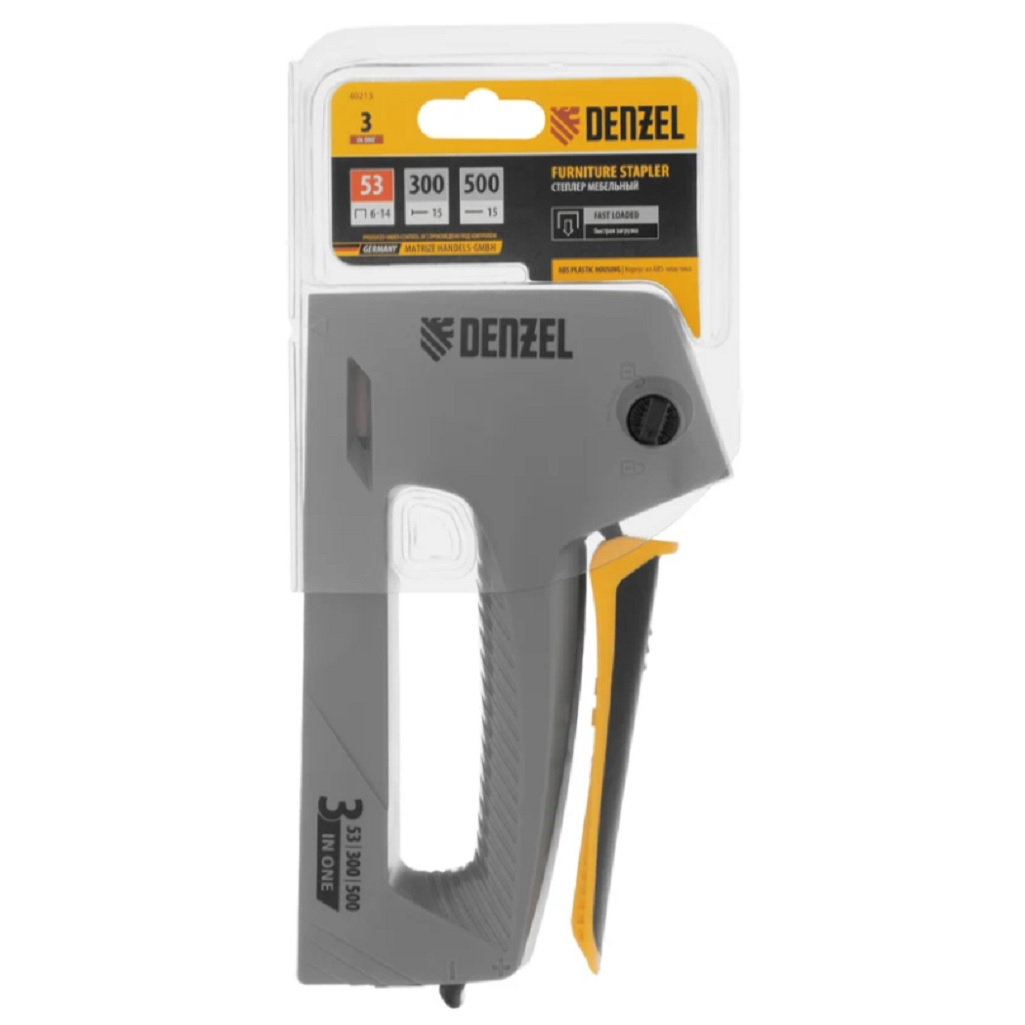 Степлер мебельный Denzel 40213, тип 53, 6-14 мм, пластиковый корпус, регулировка силы удара