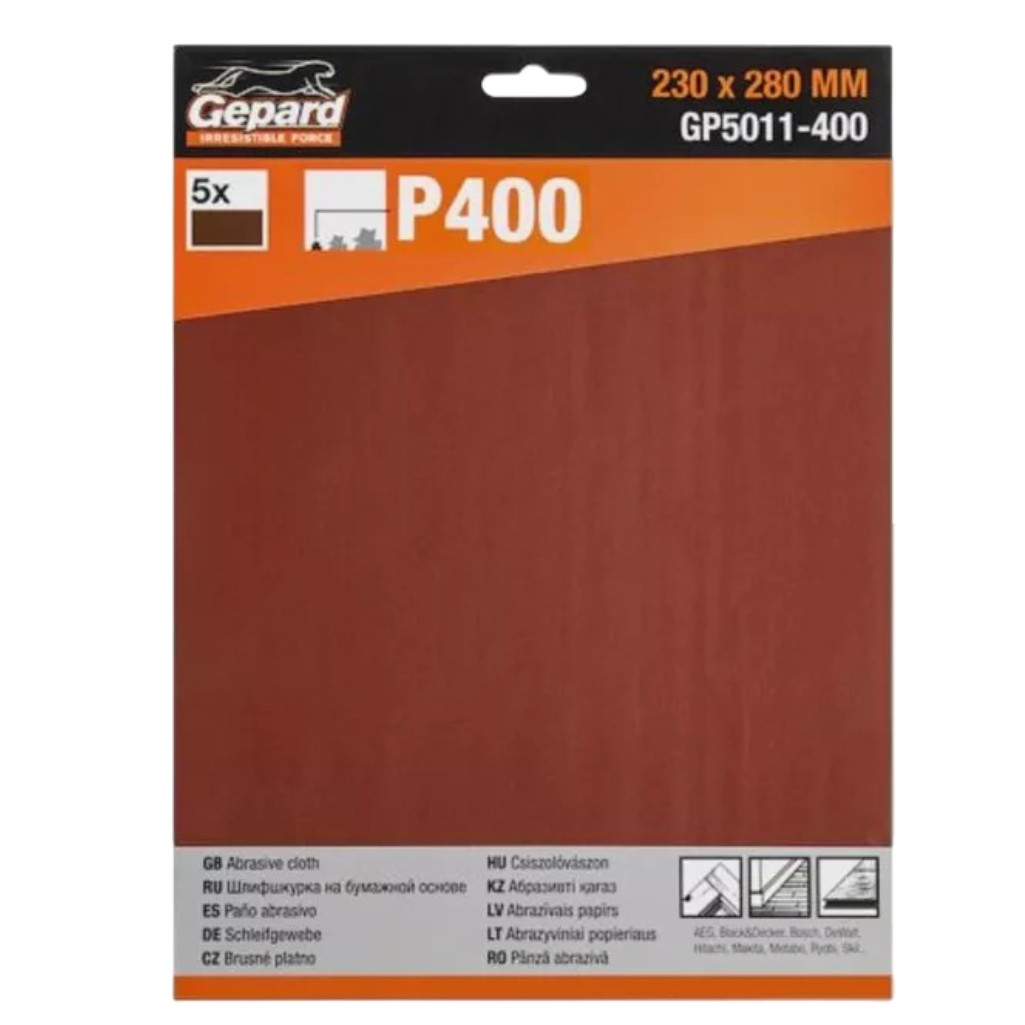 Лист шлифовальный Gepard GP5011-400, водостойкий, размер 230х280 мм, Р400, в упаковке 5 шт