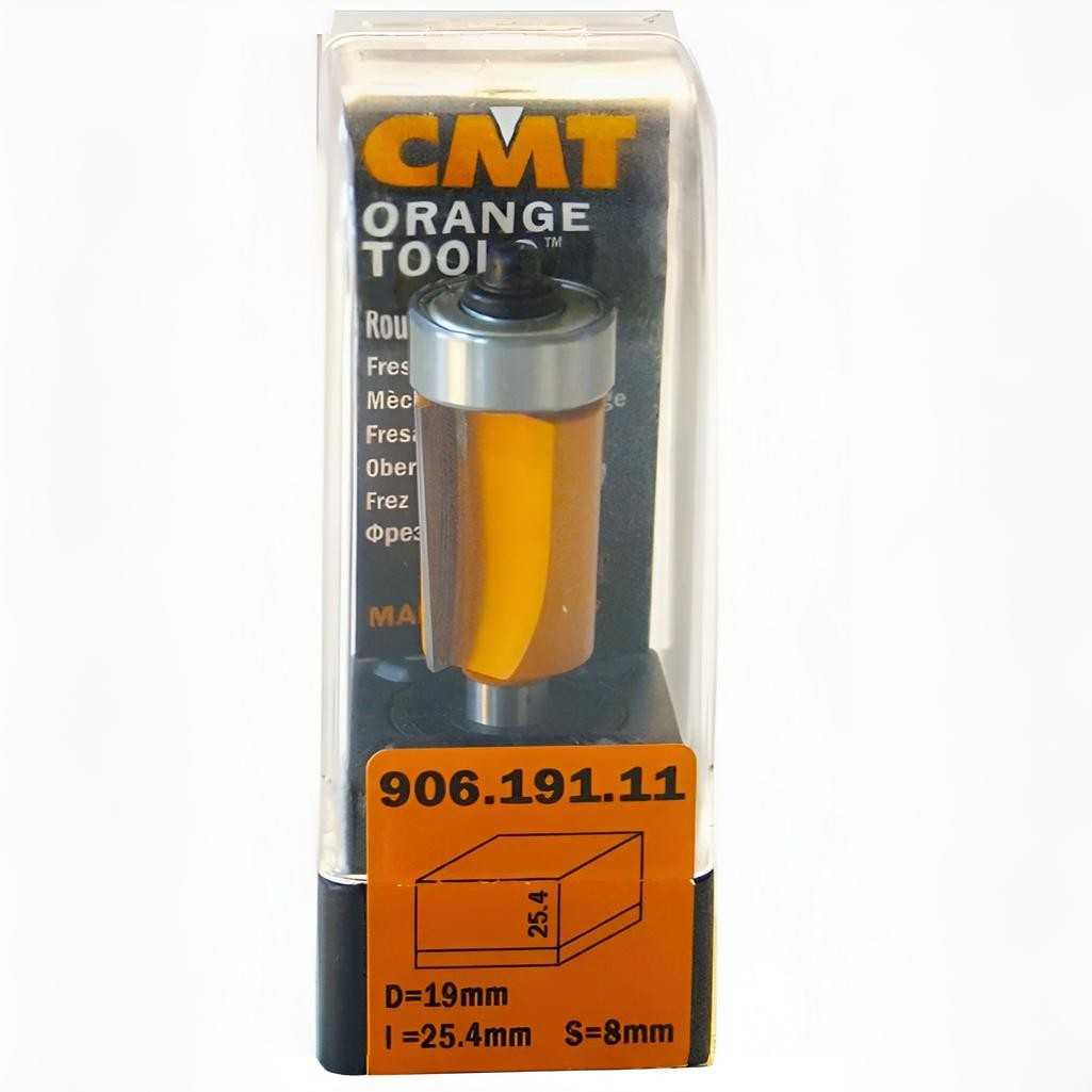 Фреза концевая CMT S8 мм, D19х25.4 мм, обгонная с нижним подшипником, 906.191.11