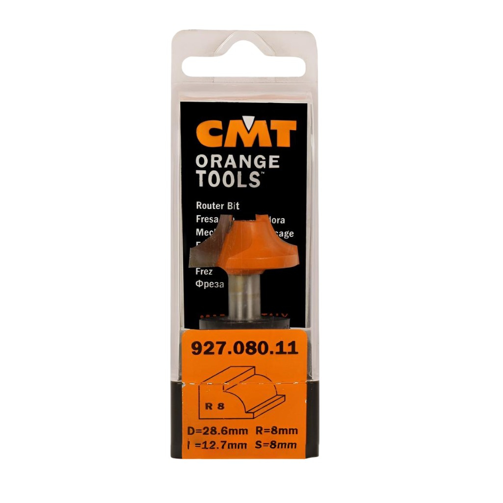 Фреза концевая CMT радиусная с нижним подшипником S8 мм, D28.6х12.7 мм, кромочная, 927.080.11