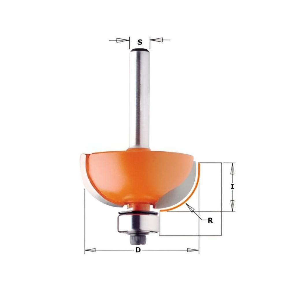 Фреза концевая CMT, галтельная R16 мм, S12 мм, D44,5х18.5 мм, с нижним подшипником, кромочная, 937.950.11