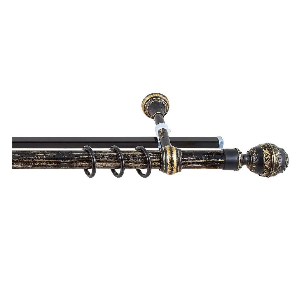 Карниз двухрядный круглый Венеция, Черненое золото, 1.6 м, настенный, металл, крепеж, крючки