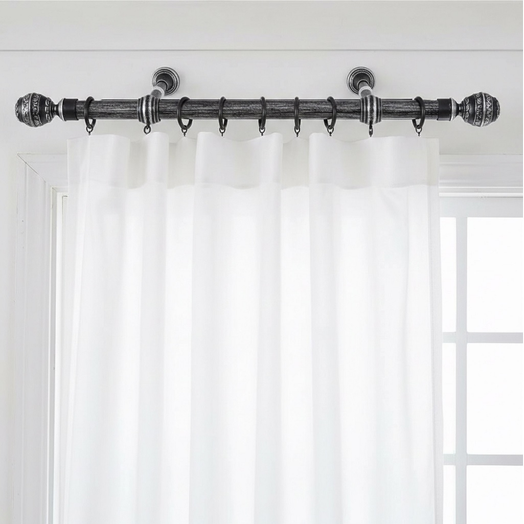 Карниз двухрядный круглый Венеция, Черненое серебро, 1.6 м, настенный, металл, крепеж, крючки