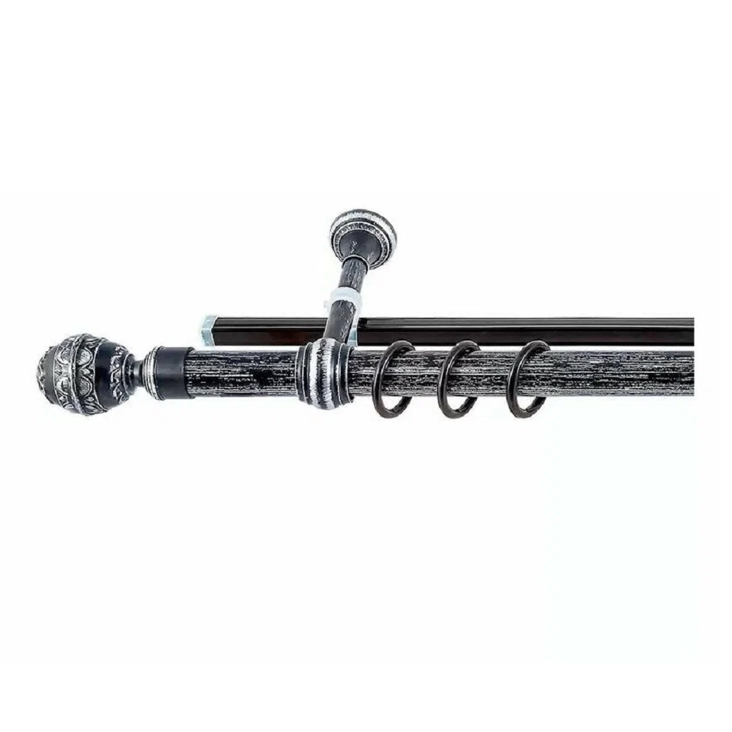 Карниз двухрядный круглый Венеция, Черненое серебро, 1.6 м, настенный, металл, крепеж, крючки