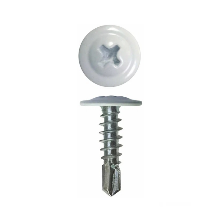 Саморез Жесть с прессшайбой сверло 4.2х19 мм, белый RAL9003, 14 шт, европодвес УТ-00010175