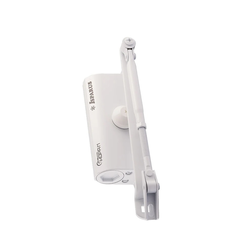 Доводчик дверной НОРА-М 430 F Isparus, с фиксацией, морозостойкий, от 50 до 110 кг, белый