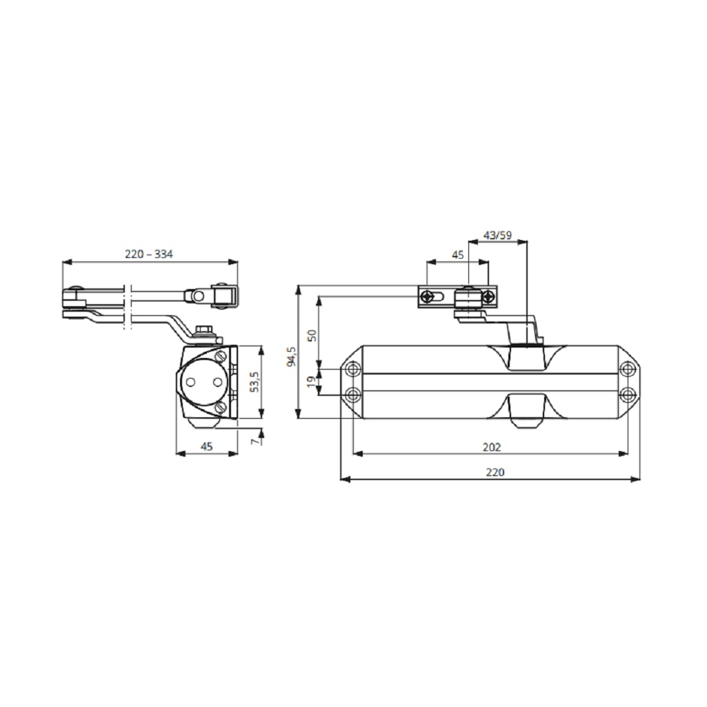 Доводчик дверной Apecs DC-68.2-4/1100/080-A2-SL, накладной, серебро