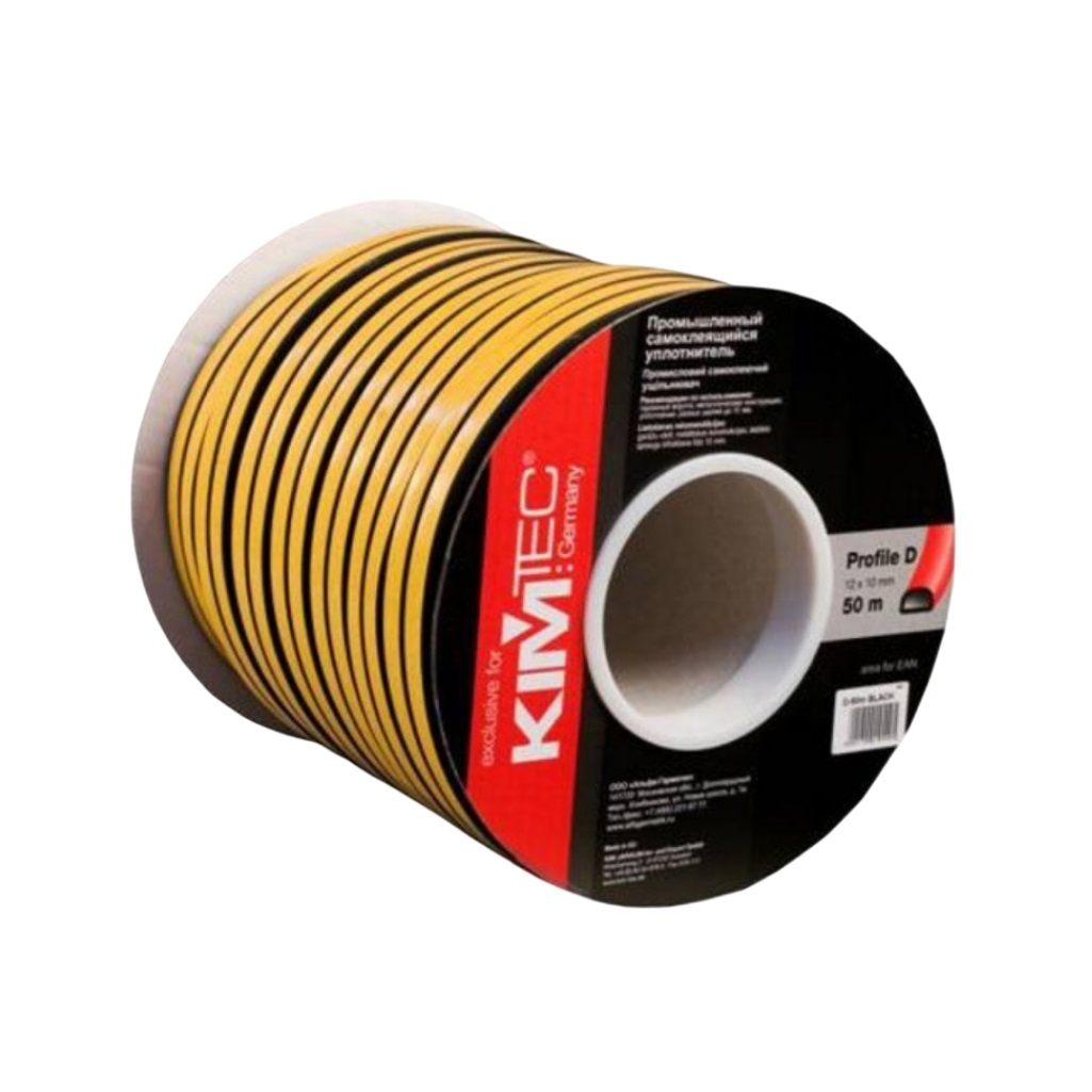 Уплотнитель Kim Tec, промышленный, самоклеящийся, D-профиль, черный, 10х12 мм, на отрез от 1 м
