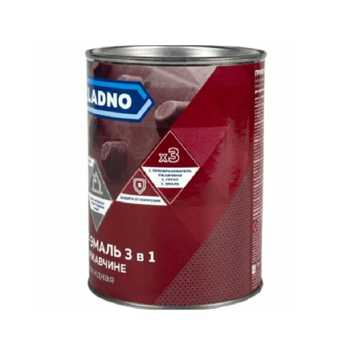 Грунт-эмаль Skladno 3 в 1, по ржавчине, глянцевая, коричневый, 1.8 кг