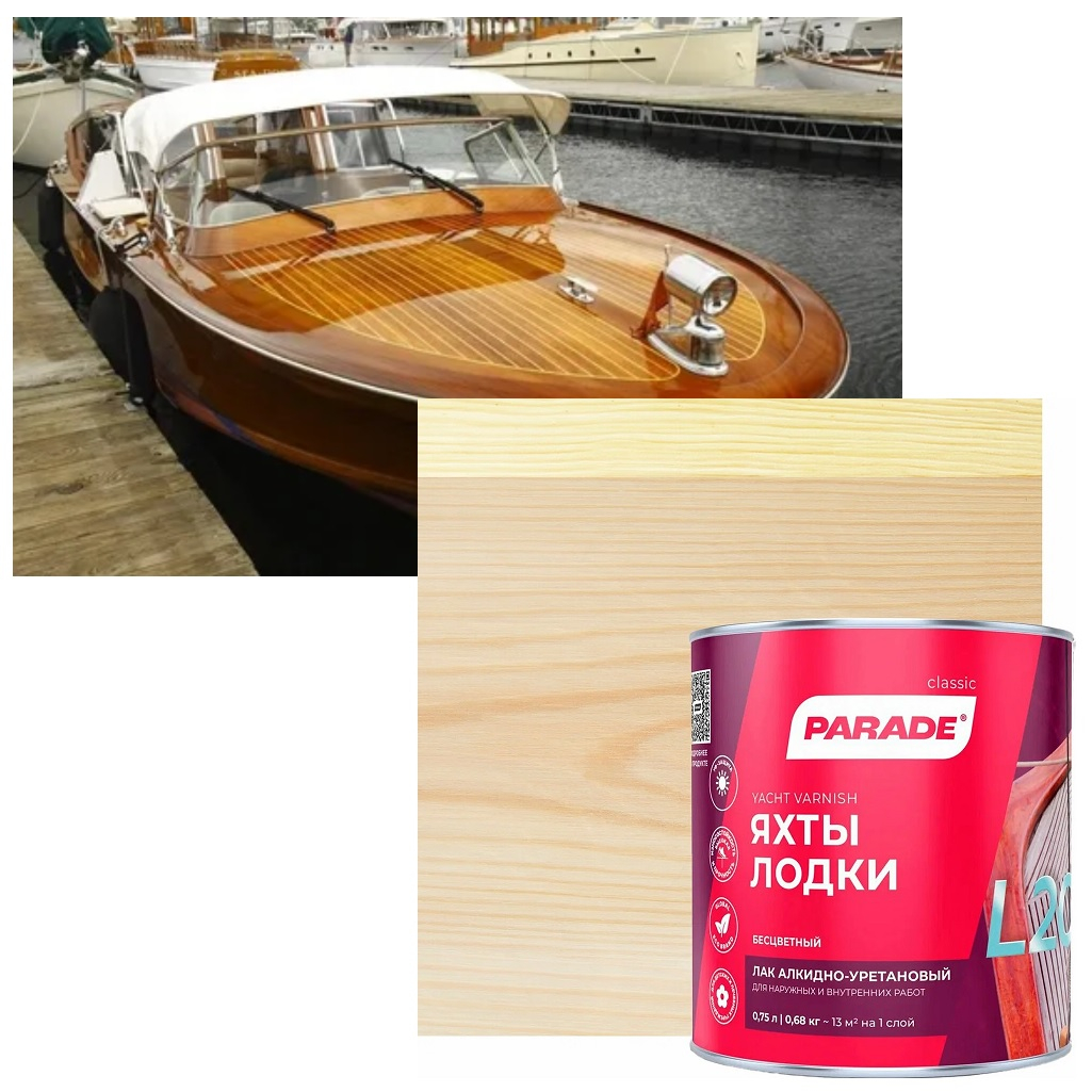 Лак яхтный алкидно-уретановый Parade Classic L20 Яхты Лодки 0006106, глянцевый, бесцветный, 0.75 л