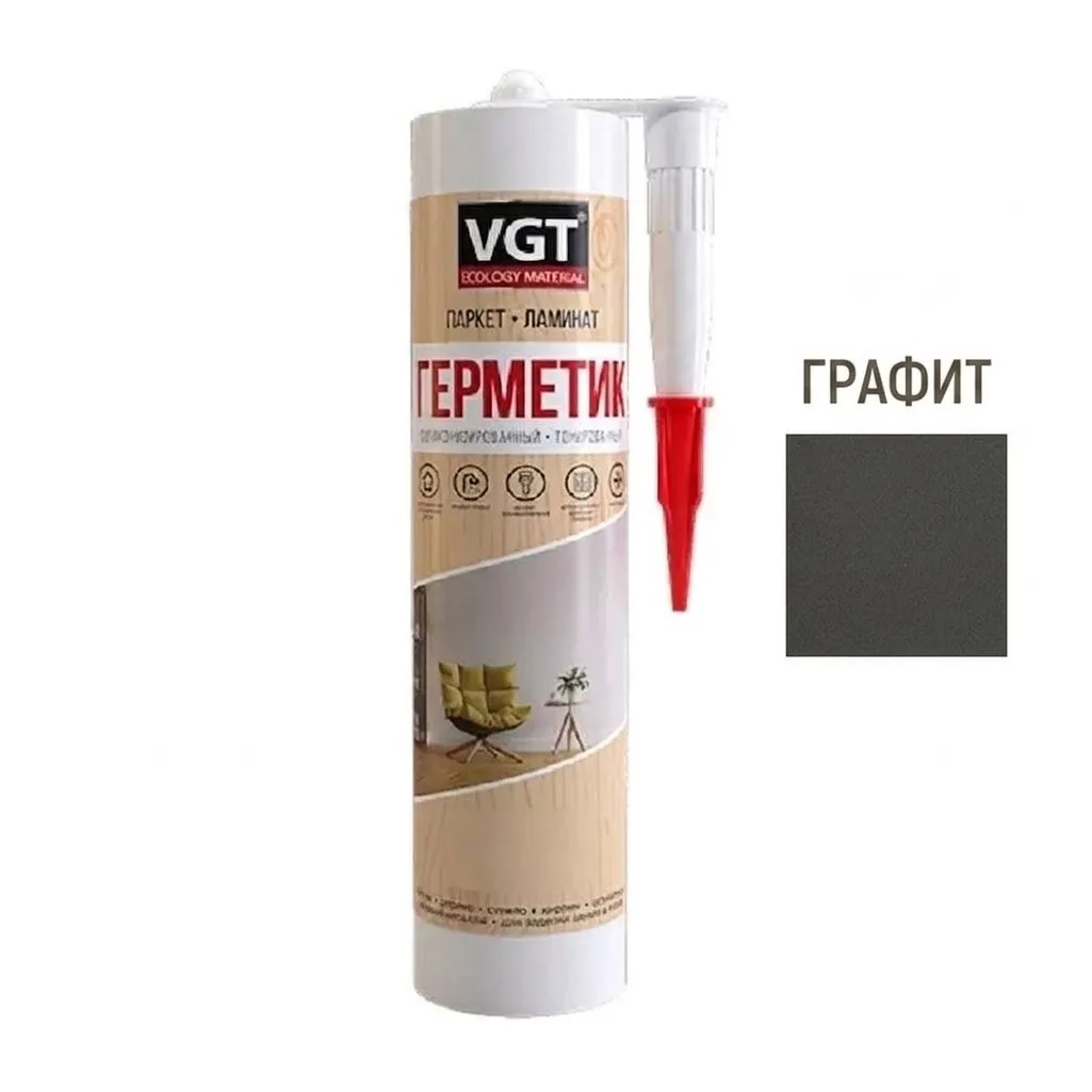 Герметик силиконизированный VGT, тонированный, для наружных и внутренних работ, графит, 0.4 кг