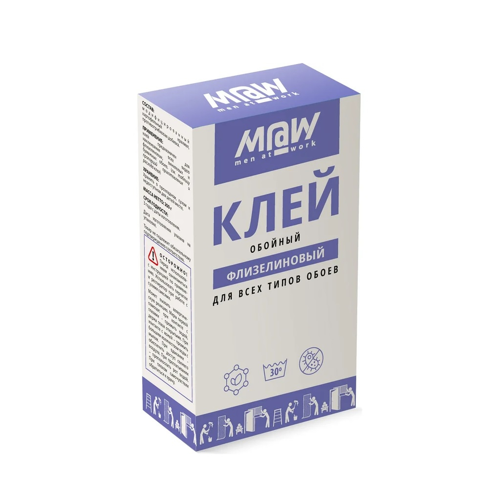 Клей обойный Men at Work v75502, флизелиновый, для всех типов обоев, 200 г