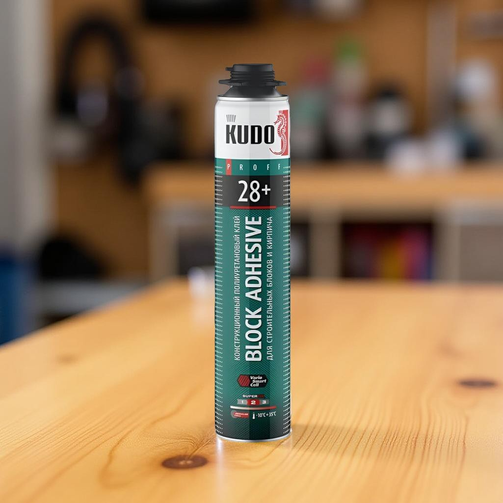 Клей-пена монтажная Kudo Proff 28+ Block Adhesive 206864, профессиональная, всесезонная, 1000 мл